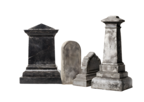 Eerie gravestone in a foggy graveyard setting for Halloween. with transparent background. png