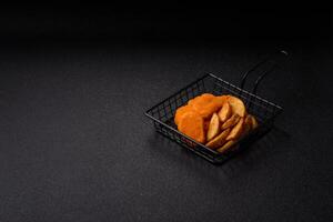 Crispy chicken nuggets, takeaway meal with salt. Chicken nuggets, fast food photo