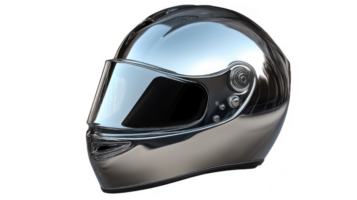 Shiny Silver Motorcycle Helmet with Clear Visor on Transparent Background png