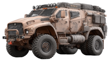 Military Armored Vehicle in Desert Camouflage with Heavy Duty Design png