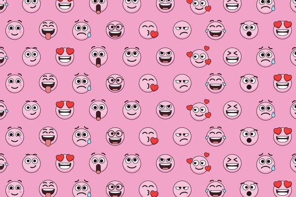 Emoji seamless pattern on a pink background. Seamless pattern with colourful emoticons.