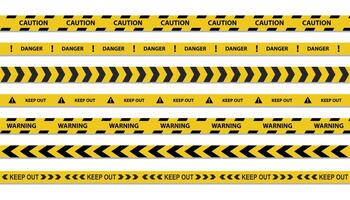 Security barrier yellow tapes. Set warning tapes lines for restriction of criminal accident zones. vector