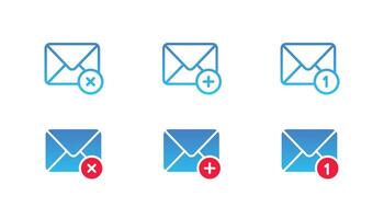 2d blue mail envelope icon set with marker new message isolated on white background. Mail icon symbol for web. vector