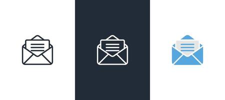 Mail icon, open envelope for mail, messaging concepts and communication designs. Email envelope icons in editable stroke, outline, and solid styles. vector
