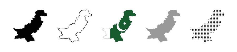Pakistan map with flag illustration. Different variations of national map of pakistan. Dotted and Grayscale map of pakistan. vector