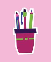 Colorful pen holder with writing tools vector