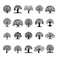 Bundle of Trees silhouette on white background. Set of family trees illustration vector