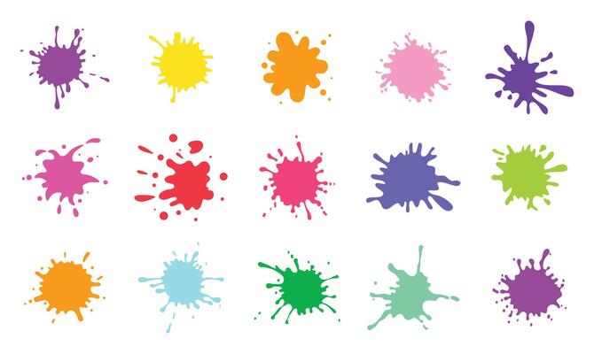 Paint splashes set. Colorful paint splatters. Spray paint blot element illustration.