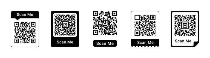 Set of QR codes with scan me inscription. Scan me with smartphone illustration vector