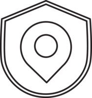 outlined map pin icon on a shield shield icon png