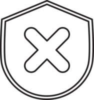 a shield with an x on it, with a line drawing png