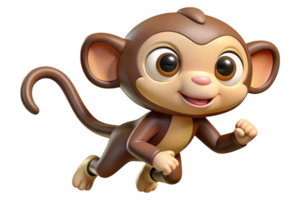 3d Cartoon monkey isolated on transparent background for animation, stickers and design. png