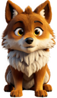 A charming cartoon fox with large eyes and soft fur sits and gazes with gentle expression. png
