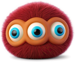 A quirky, fuzzy creature with three wide, inquisitive eyes stares playfully at the viewer, isolated. png