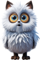 A fluffy, cartoonish owl creature with big blue eyes stares with a cute and captivating expression. png