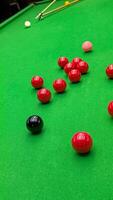 Classic snooker balls and green game table photo