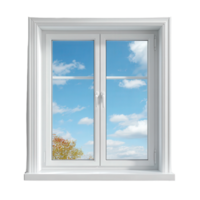 A white window with a blue sky and trees png
