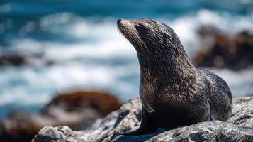 Seal on a rock by the sea photo