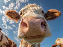 The Friendly Greeting of a Cow in a Wide View photo