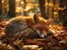The Tranquil Sleep of a Red Fox in a Gold Forest photo