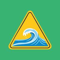 Yellow and Blue Warning Sign of a Large Ocean Wave vector