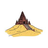 Stylized Illustration of a Brown Temple on a Sandy Hill with Stairs. vector