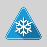 Blue triangle sign with a white snowflake symbol and a long shadow vector
