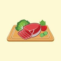 Sliced Roast Beef with Vegetables on Wooden Board vector