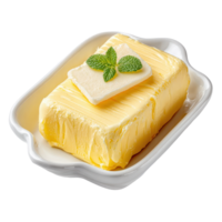 Freshly Wrapped Butter with Mint Leaf on White Dish png
