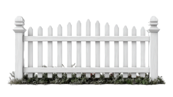 Vertical White Picket Fence with Green Moss on Left Side Edge png