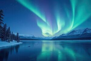 Aurora Over Snowy Lake photo