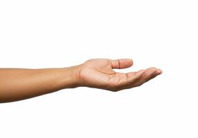 A hand is extended to someone from the side on a white background. photo