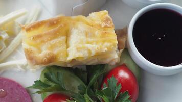 top view of turkish breakfast on a plate video