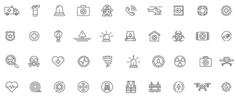 Emergency Line Art Icon Set Thin Outline Icons for Medical, Rescue, and Disaster Response vector