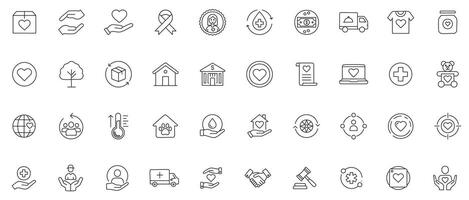 Charity Donation Line Art Icon Set Thin Outline Icons for Giving, Volunteering, and Support vector