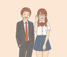 Smiling students in school uniforms vector