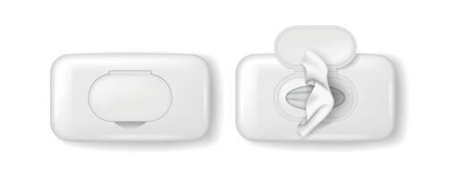 Open and closed wet wipes container vector