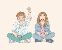 Two friends enjoying video games vector
