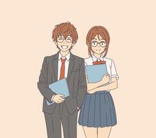 Two smiling students in formal attire vector