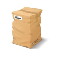 Realistic illustration of a brown paper bag with barcode. Presented against a clean white background. Suitable for packaging design concepts and product presentations. vector