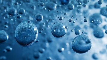 Floating Water Bubbles Background in Blue Liquid for Hygiene Concept2 photo