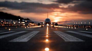 Lone Aircraft Taxiing with Illuminated Path at Dusk Under a Clear Twilight Sky3 photo