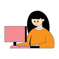 Woman With Computer Flat Design Cartoon Icon Illustration vector