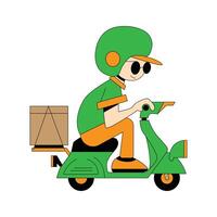 Package Courier Delivers Orders Using Motorbikes Flat Design Cartoon Illustration vector