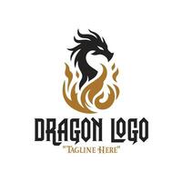 Fierce Black Dragon Logo with Gold Fire for Powerful Branding and Fantasy Identity vector