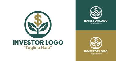 Sustainable Investor Logo with Dollar Coin and Green Plant for Financial and Wealth Branding vector