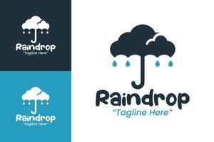 Minimalist Raindrop Logo with Umbrella and Rain for Fresh Weather and Protection Branding vector