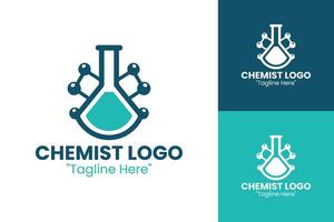 Modern Chemist Logo with Laboratory Flask in Solid Teal for Scientific Branding vector