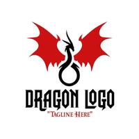 Royal Black Dragon with Expanding Red Wings Logo for Fantasy Branding and Identity vector