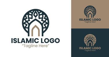 Modern Minimalist Islamic Logo Design in Brown and Dark Blue for Timeless Branding Identity vector